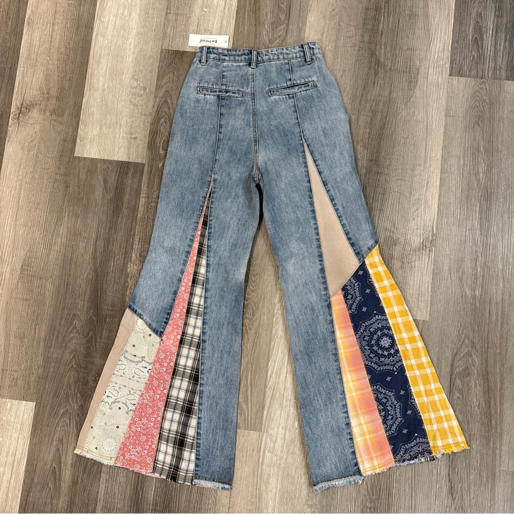 NEW Three Bird Nest Women’s Wide Leg Jeans Patchwork Bohemian Style Size Small - Picture 9 of 16